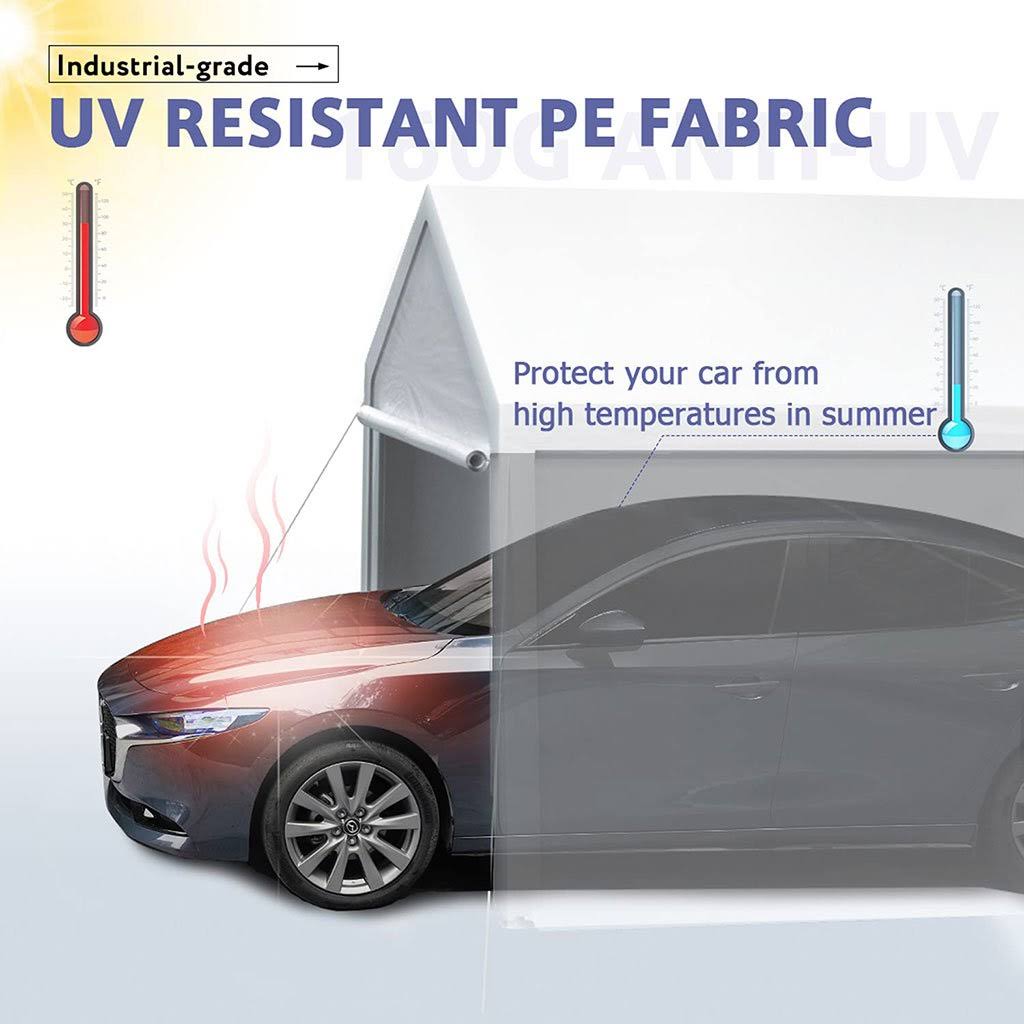 Heavy Duty Car Shelter with Sidewalls White H1185