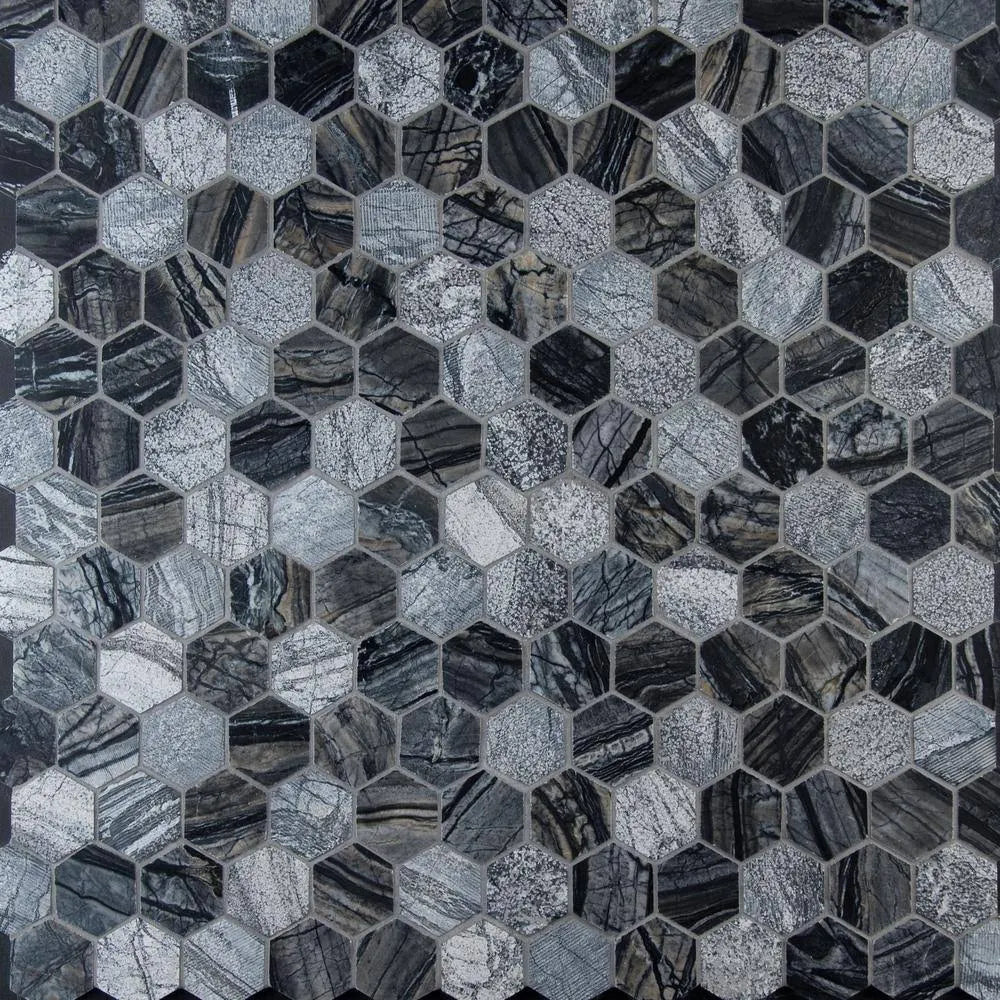 12 in. x 12 in. Textured Marble Mosaic Tile A3530