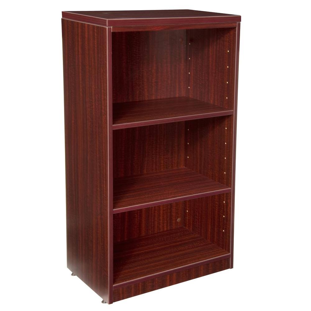 Mahogany Wood 3-Shelf Accent Bookcase with Adjustable Shelves W541