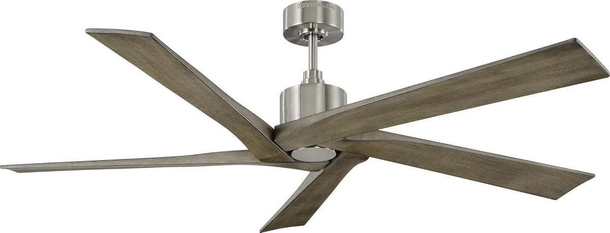 56 Outdoor Ceiling Fan with Remote, Weathered Oak Blades, Brushed Steel V9584