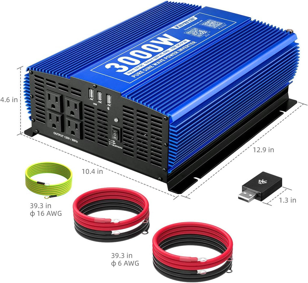 1000W Pure Sine Wave Inverter 12V to 110V with Dual AC Outlets & USB Ports F72141