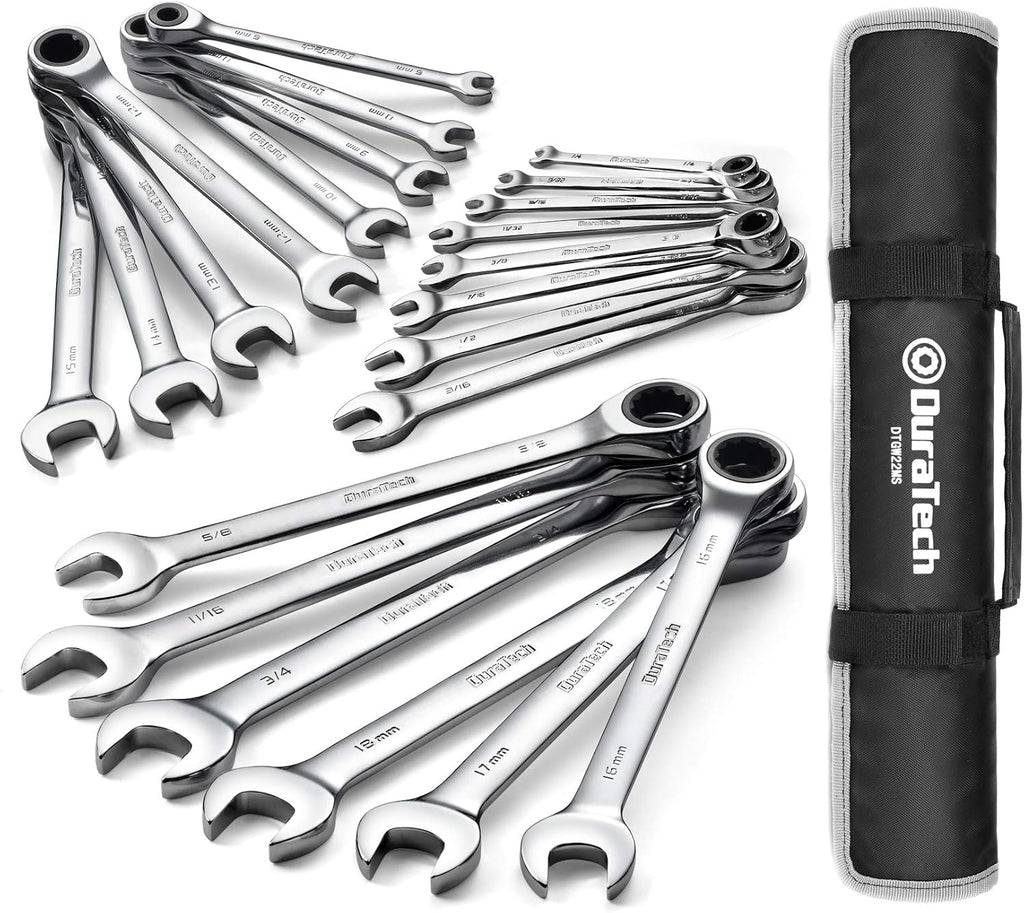 Ratcheting Combination Wrench Set, SAE & Metric, 22-piece, Chrome Vanadium Steel H326039