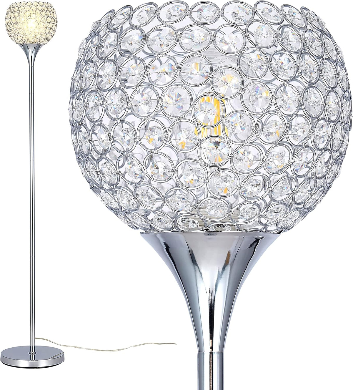 Crystal 1-Light Chrome Finish Floor Lamp with LED Bulb Q42145