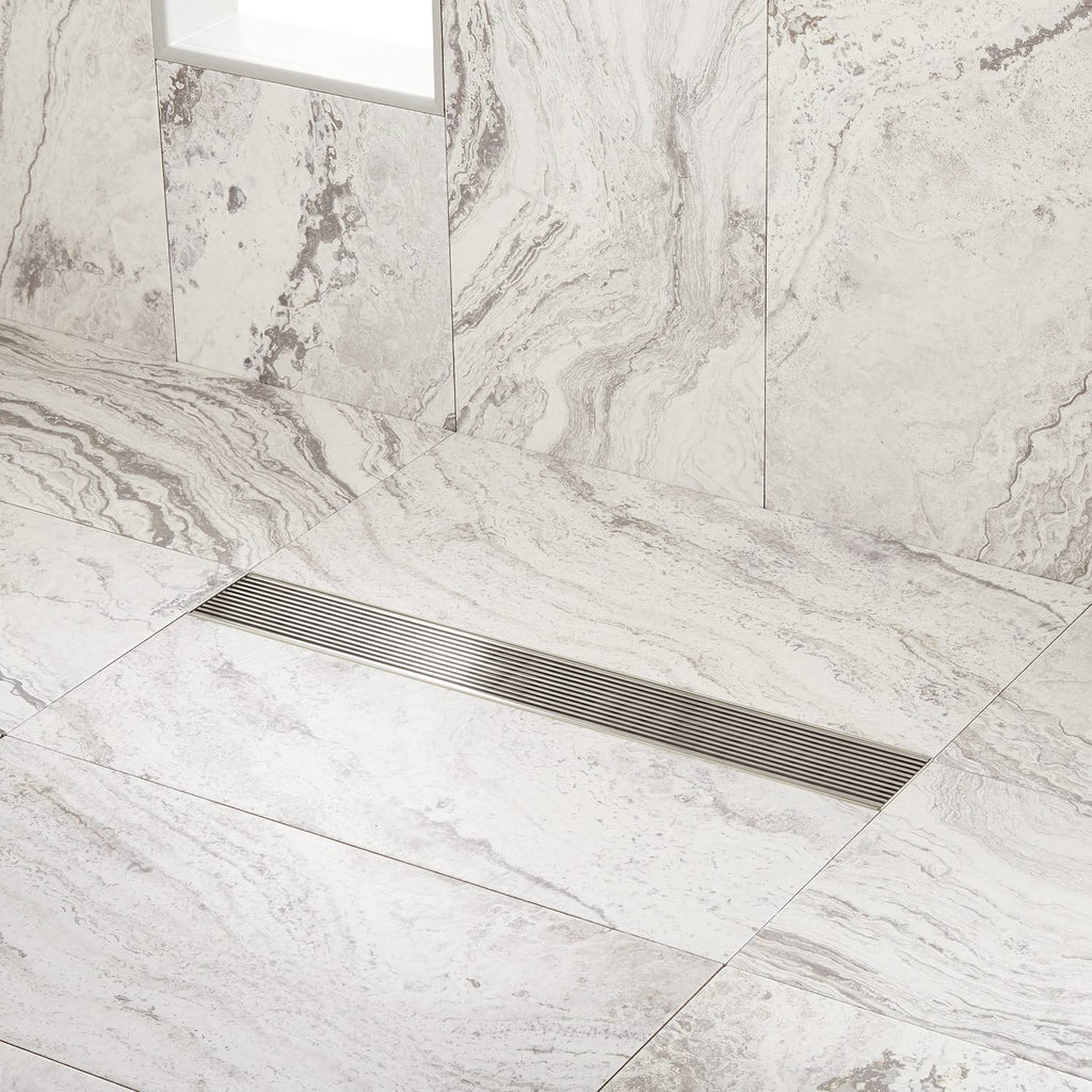 28x22 Linear Shower Drain with Flange Polished Stainless Steel B15328