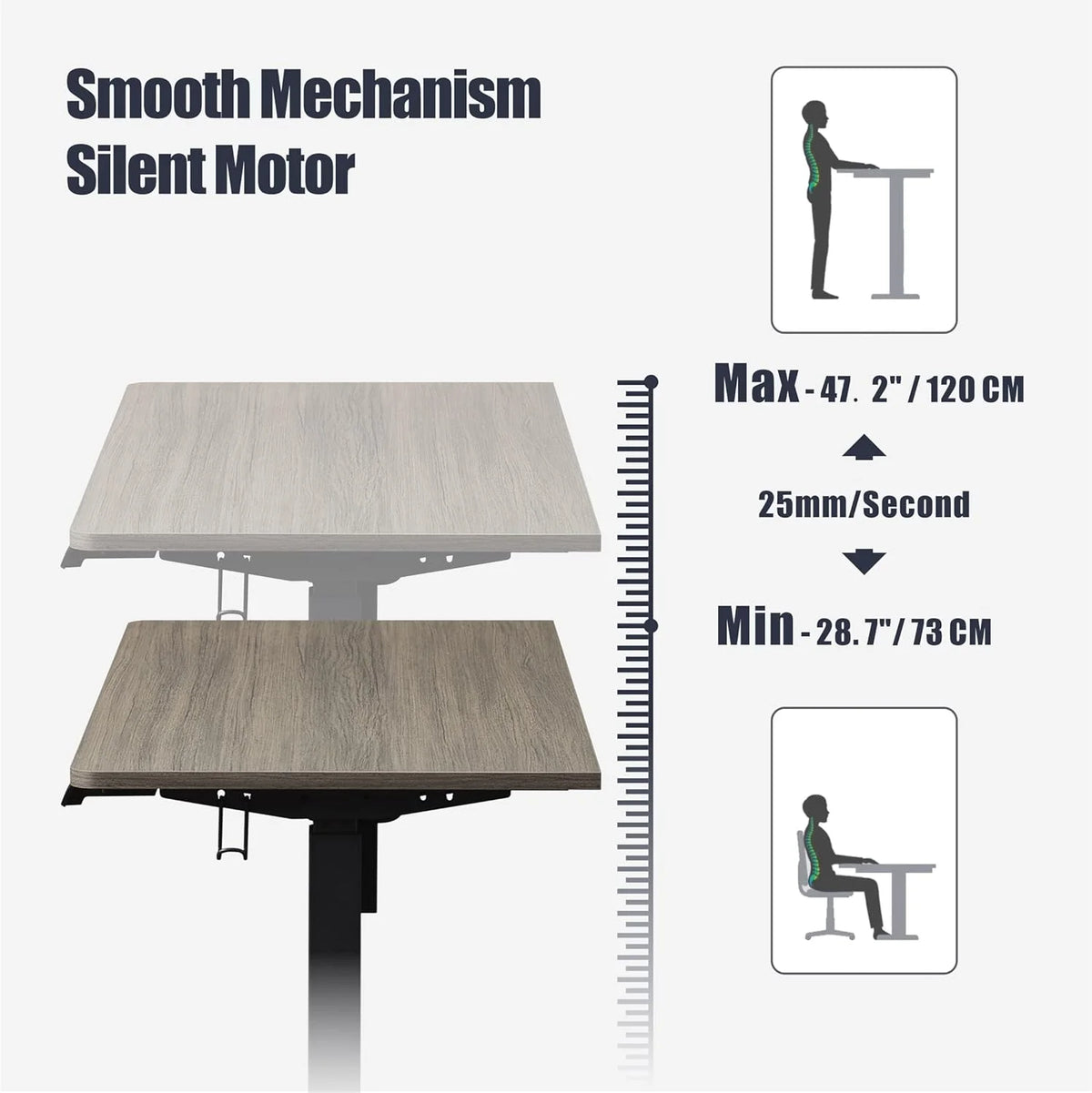 Electric Height Adjustable Standing Desk, 48" Wooden Computer Desk, Grey Oak X284