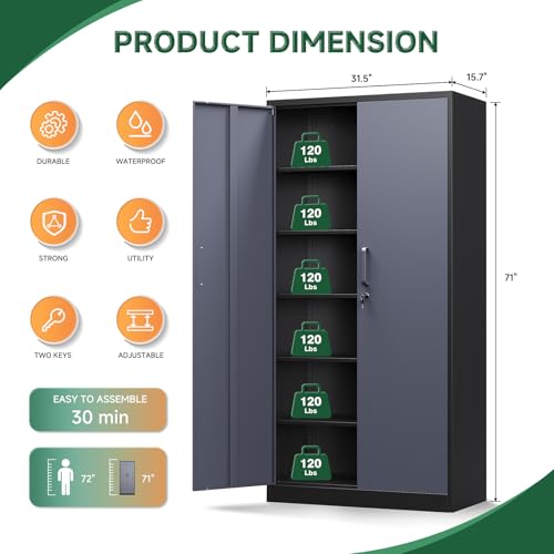 Black Metal Garage Storage Cabinet with Lock J139
