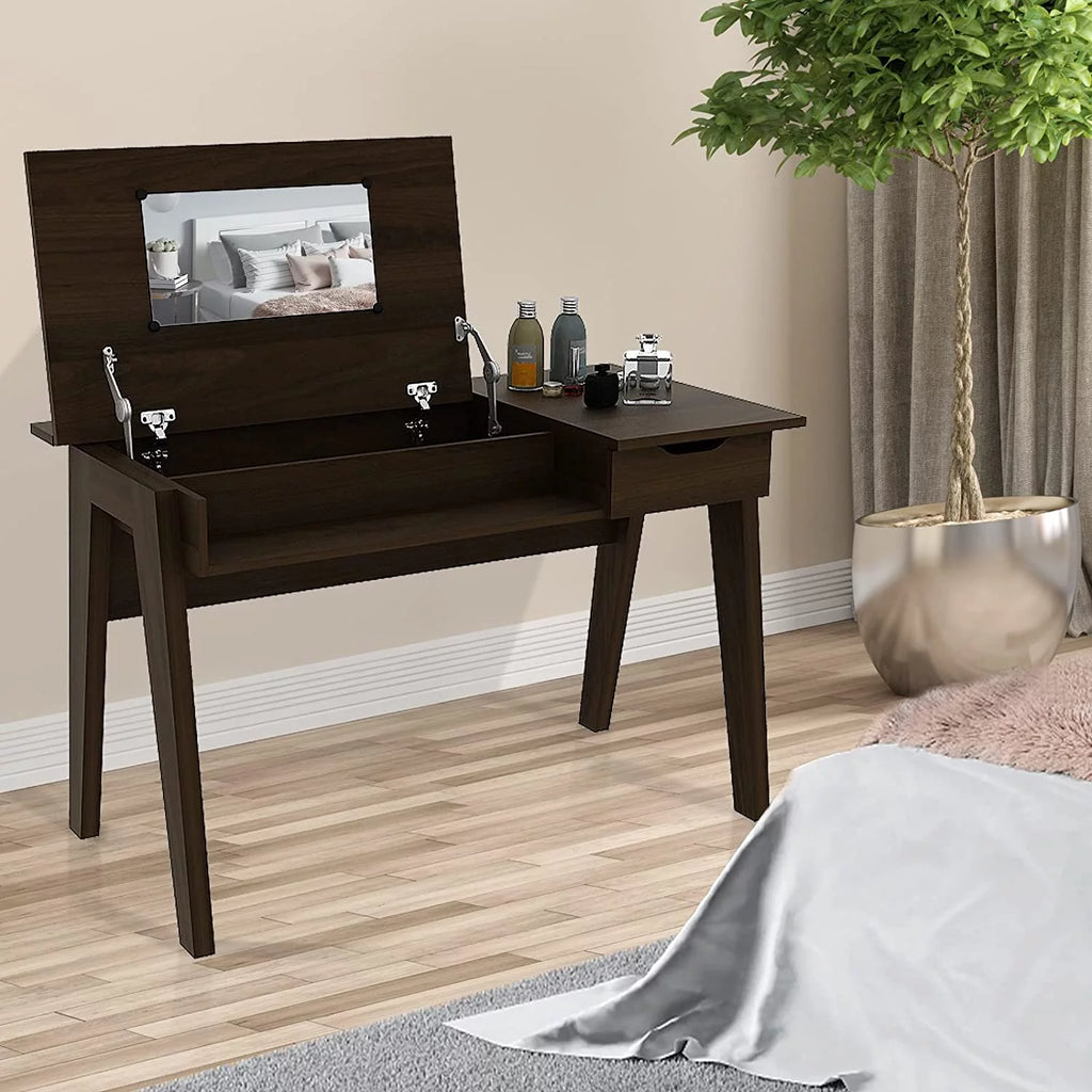 Espresso Wood Vanity Table with Flip Top Mirror M3809