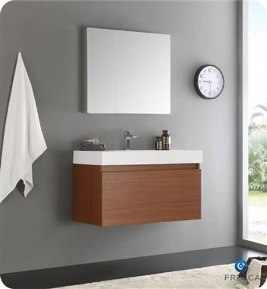 36" Teak Wall Hung Bathroom Vanity & Medicine Cabinet O47052