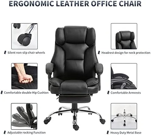 Black PU Leather Reclining Office Chair with Footrest U1002