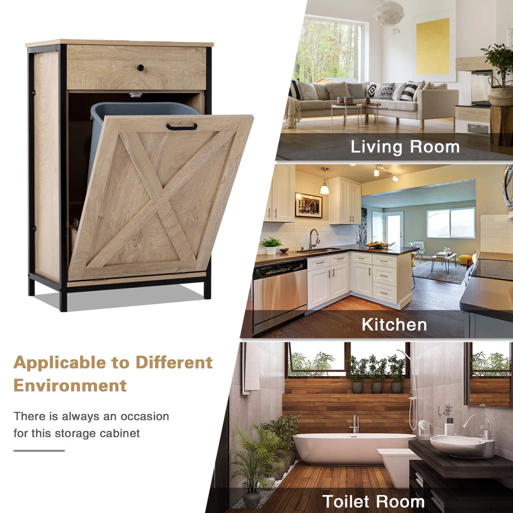 10 Gallon Tilt Out Trash Cabinet Wood Kitchen Island Storage C6543