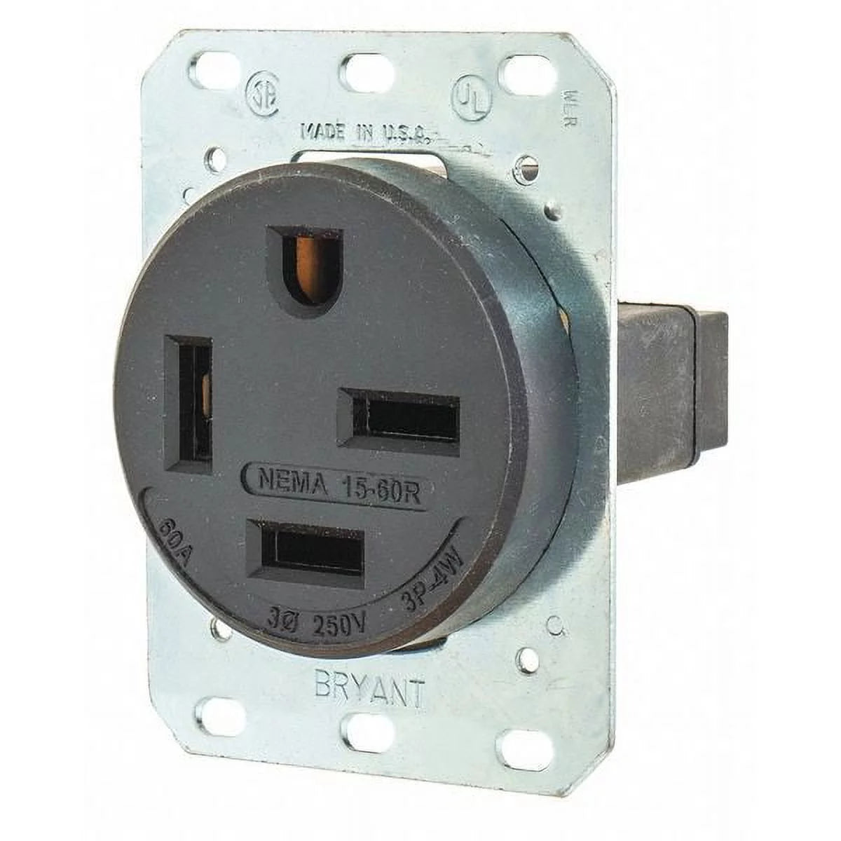 60 A 250V AC Flush Mount Single Outlet Receptacle, Black N483294