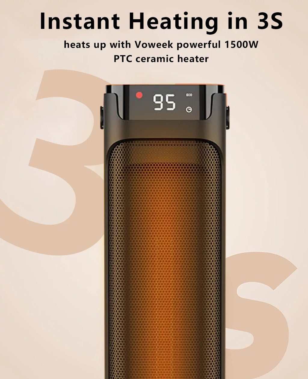Electric Space Heater Indoor PTC Ceramic Heater with Thermostat Remote 90° Oscillating 1500W Q12184