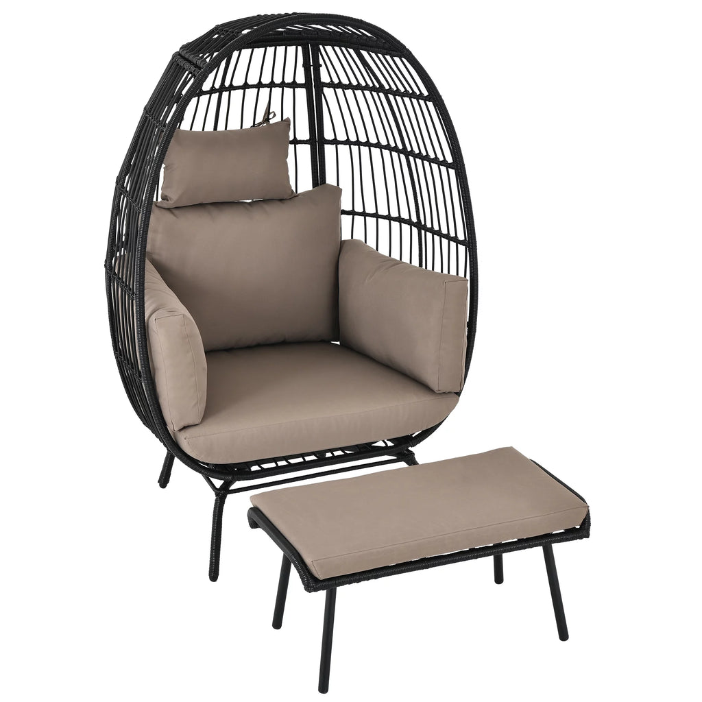 Wicker Egg Chair with Ottoman, Stand, Cushions S44733