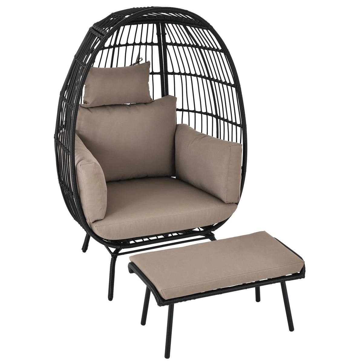 Wicker Egg Chair with Ottoman, Stand, Cushions S44733