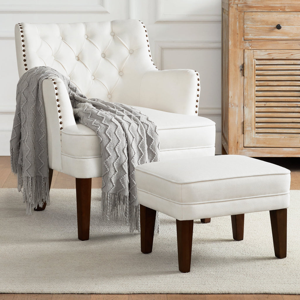 Beige Accent Chair with Ottoman Set Q72714