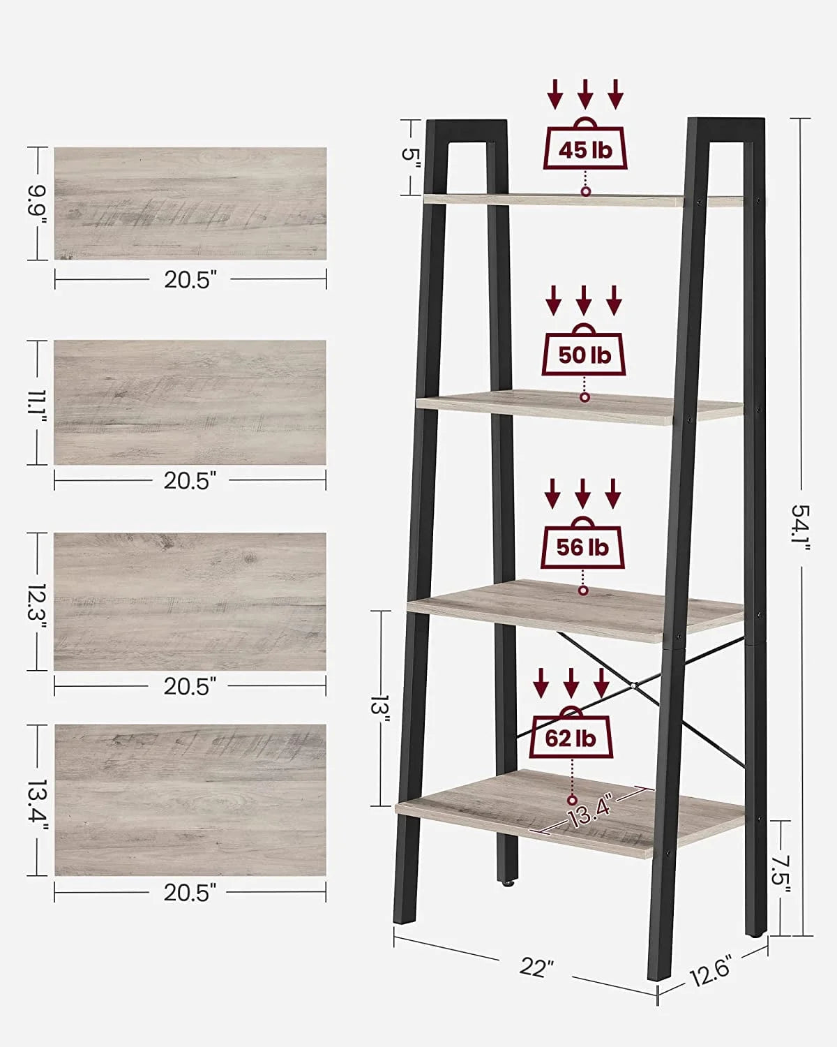 4-Tier Ladder Bookshelf with Steel Frame J89120