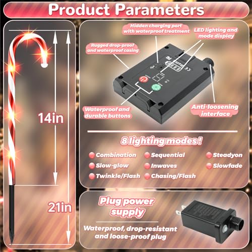24 Pack Candy Cane Pathway Stake Lights W579647