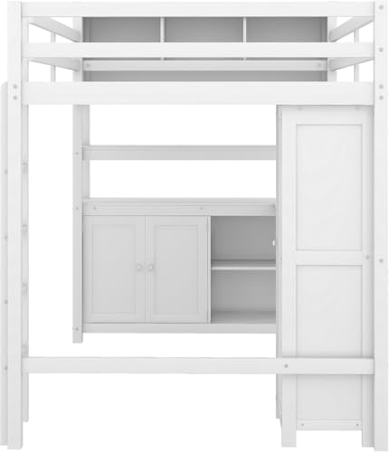 Full Loft Bed with Desk, Wardrobe, Bookshelf & Storage, Dark Blue, Wood Q999913