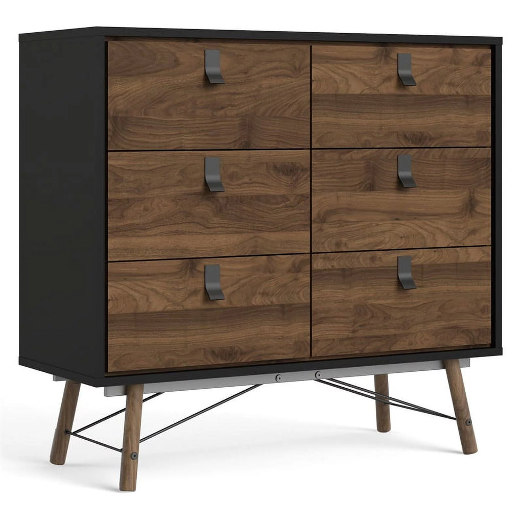 Black Matte and Walnut 6 Drawer Engineered Wood Chest J36142