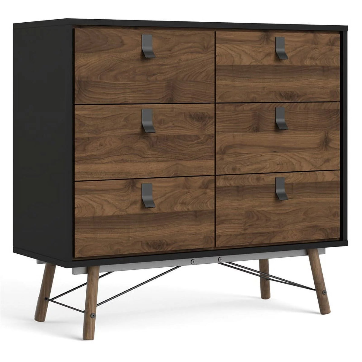 Black Matte and Walnut 6 Drawer Engineered Wood Chest J36142
