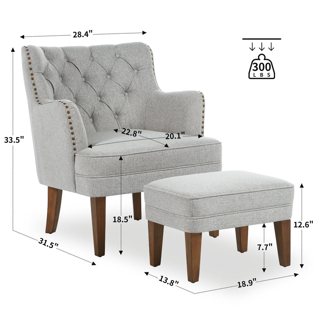 Beige Accent Chair with Ottoman Set Q72714