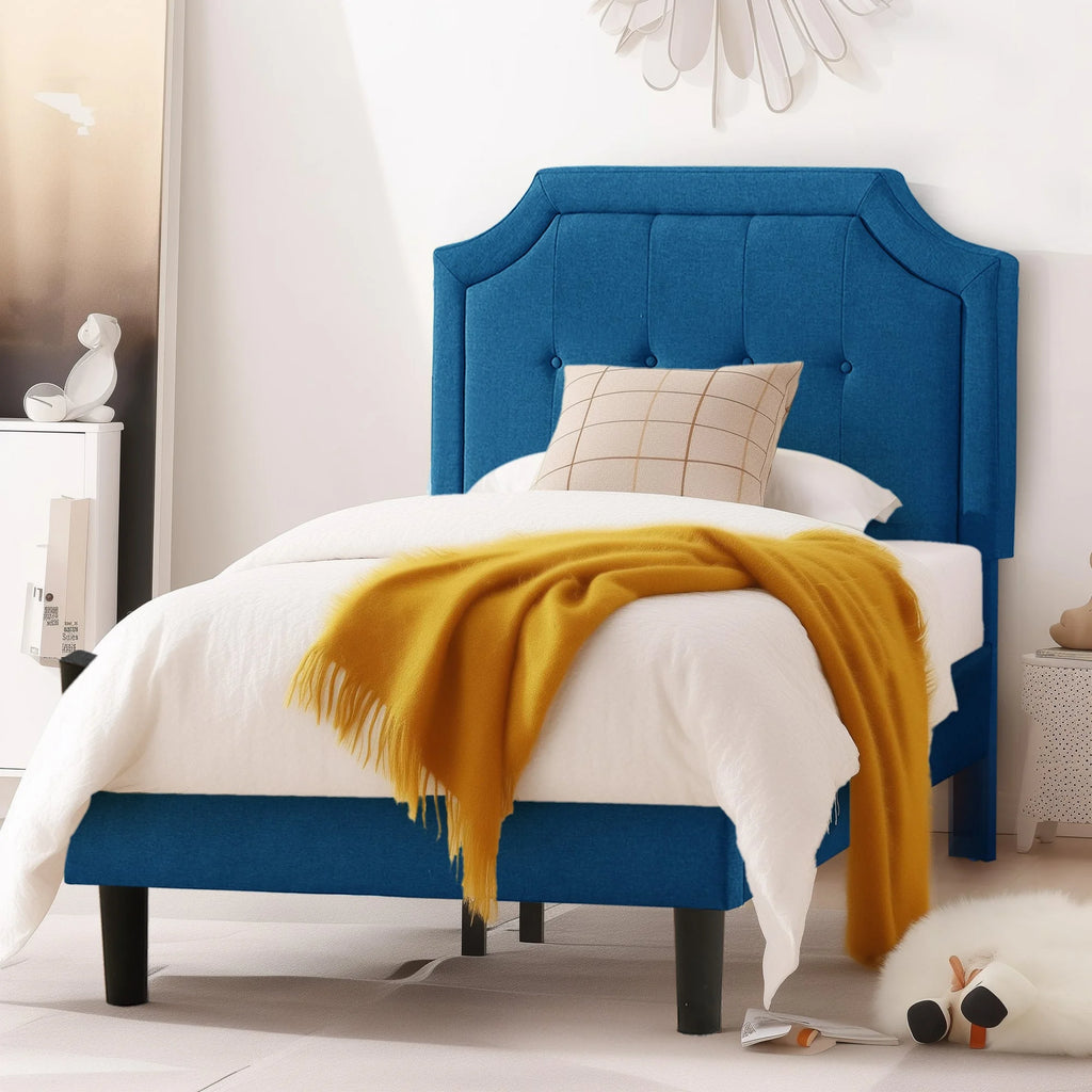 Twin Upholstered Platform Bed Frame with Adjustable Headboard A64988