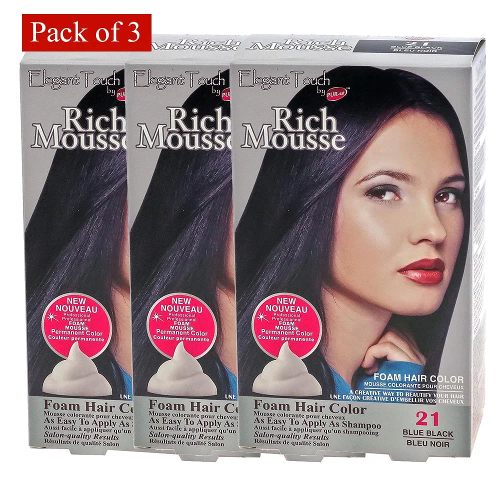 Foam Hair Color Rich Mousse Blue Black #21 Pack of 3 F617476