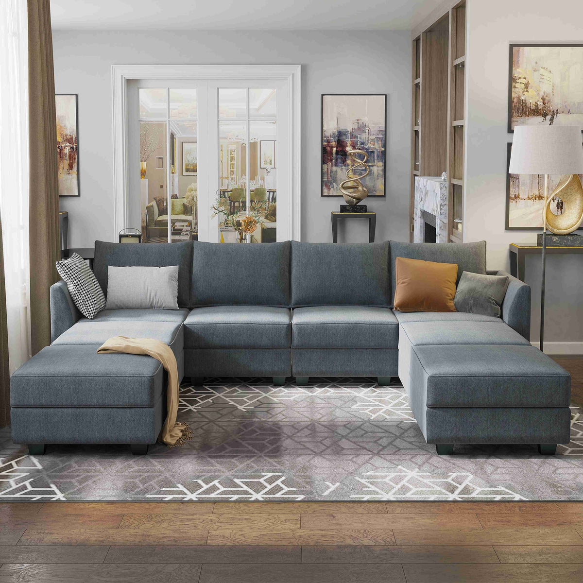 Bluish Grey Modular Sleeper Sectional Sofa Bed with Storage M45873