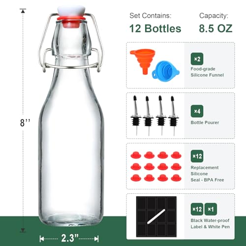 8 Pack 8.5oz Flip Top Glass Bottles J927