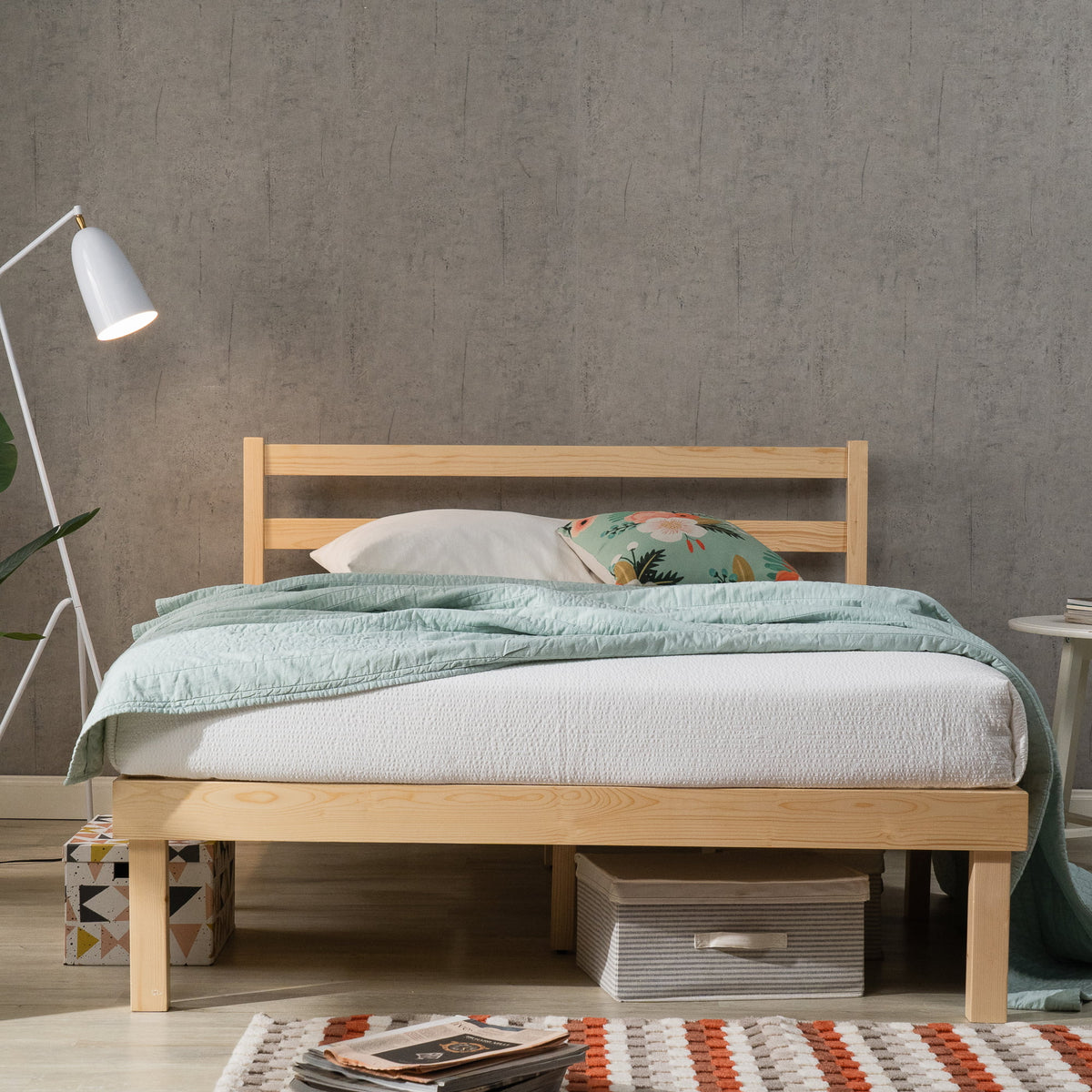 King Wood Platform Bed Frame with Headboard Z5160