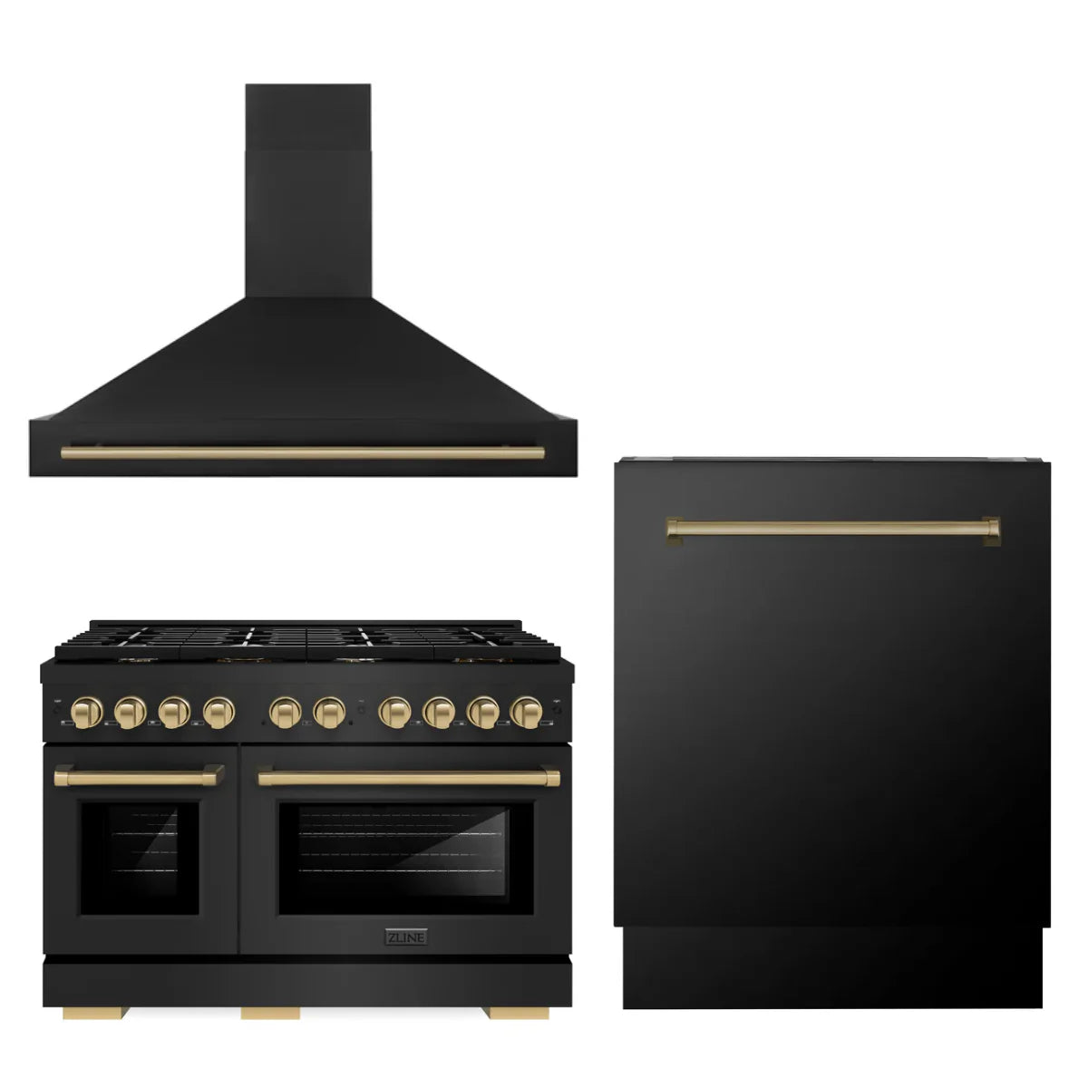 48 In. Gas Range, Range Hood and Dishwasher in Black Stainless Steel L397