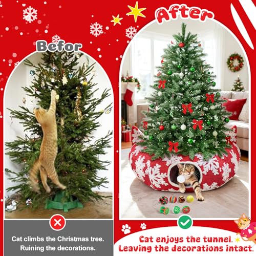 Red Snowflake Cat Tunnel with Washable Mat & 11Pcs Cat Toys V2998