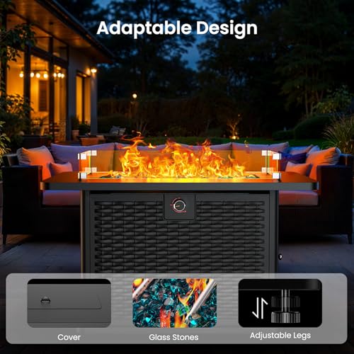43-Inch Rectangular Propane Fire Pit Table with 60,000 BTU, Glass Stones, and Wind Guard, Black I9748