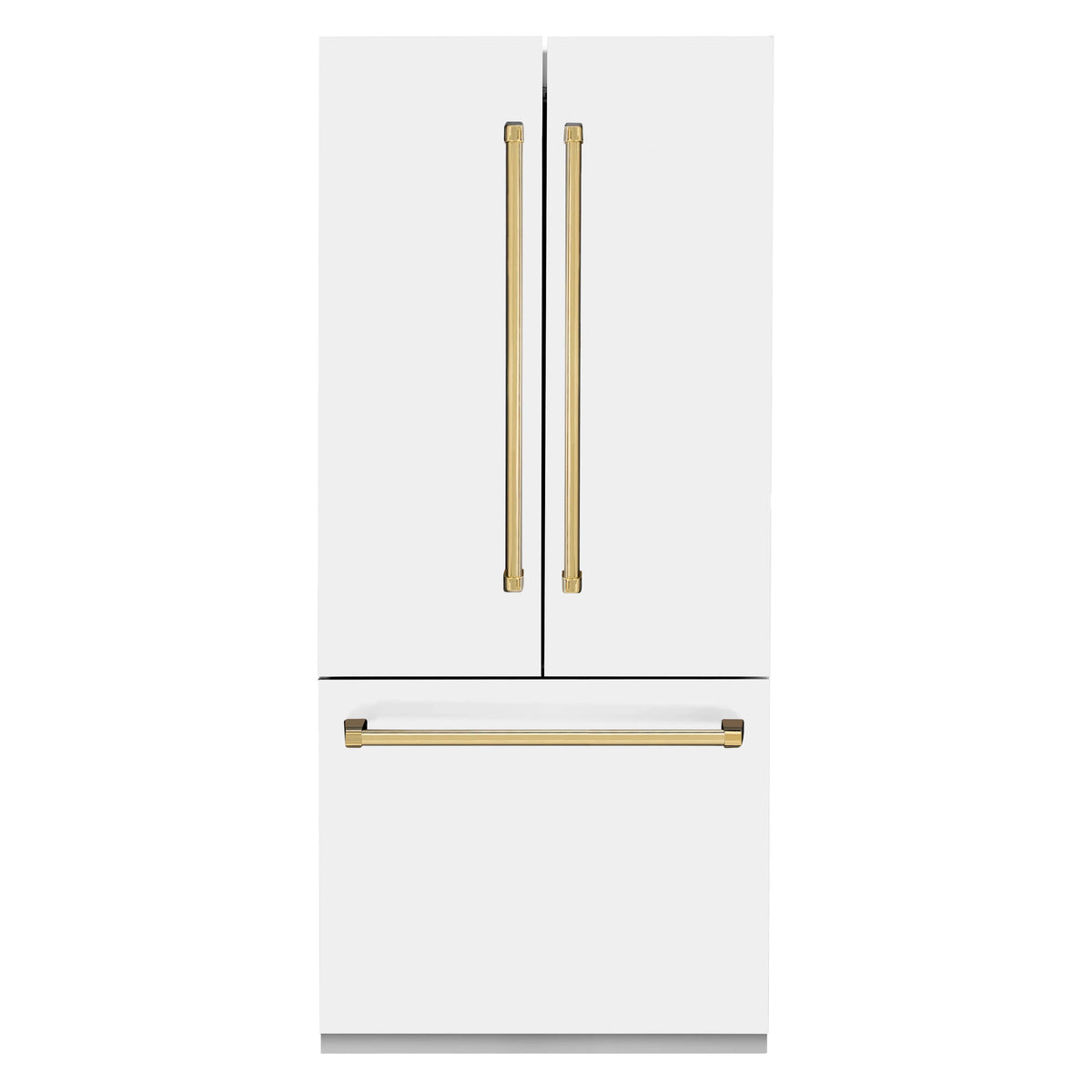 36 In. 19.6 cu. ft. Built-In French Door Refrigerator with Internal Water and Ice Dispenser in White Matte with Gold Accents R21182