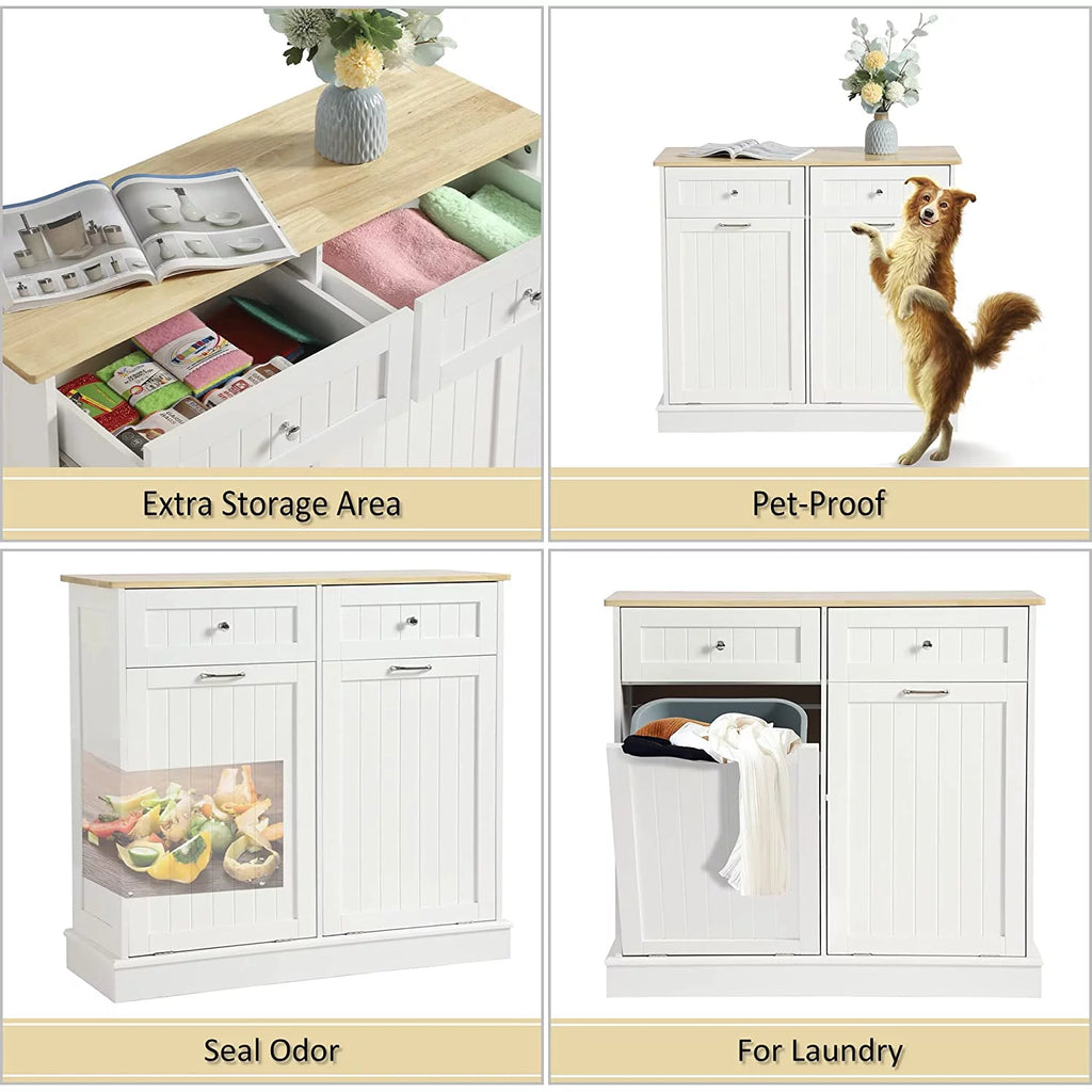 White Double Tilt Out Trash Cabinet with Drawer K178410