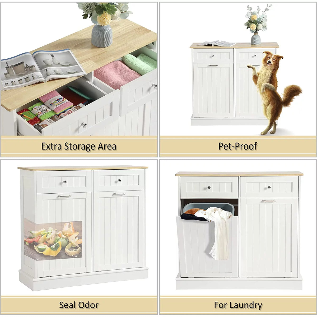White Double Tilt Out Trash Cabinet with Drawer K178410