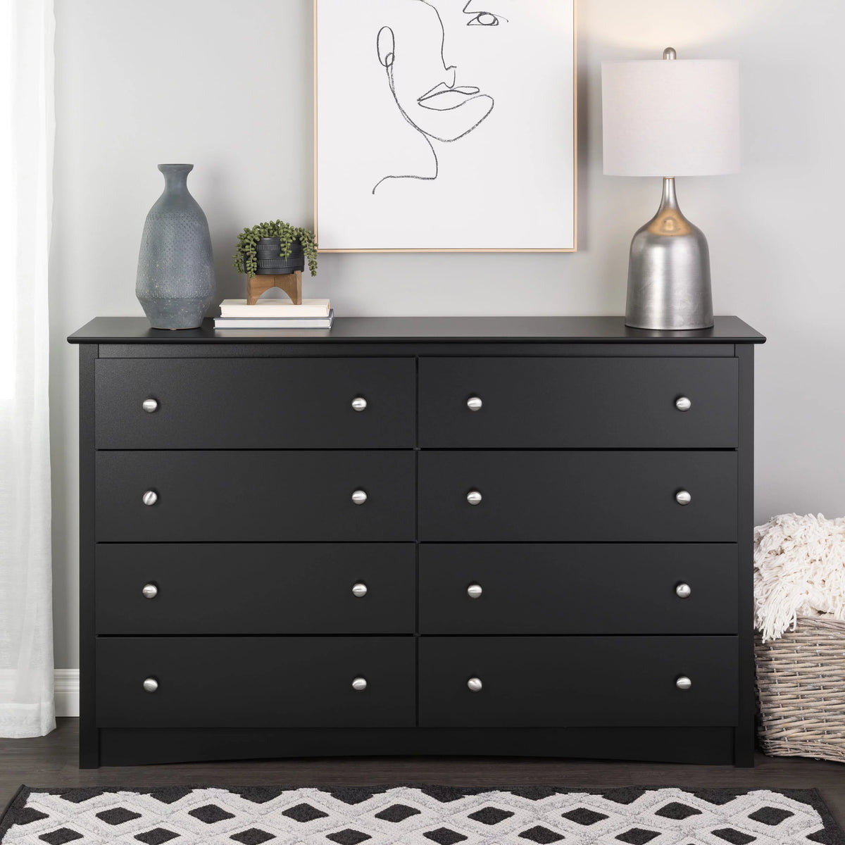 Black 8 Drawer Dresser V570