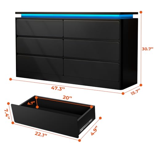 Black 6 Drawer Wood Dresser with Charging Station Q2559