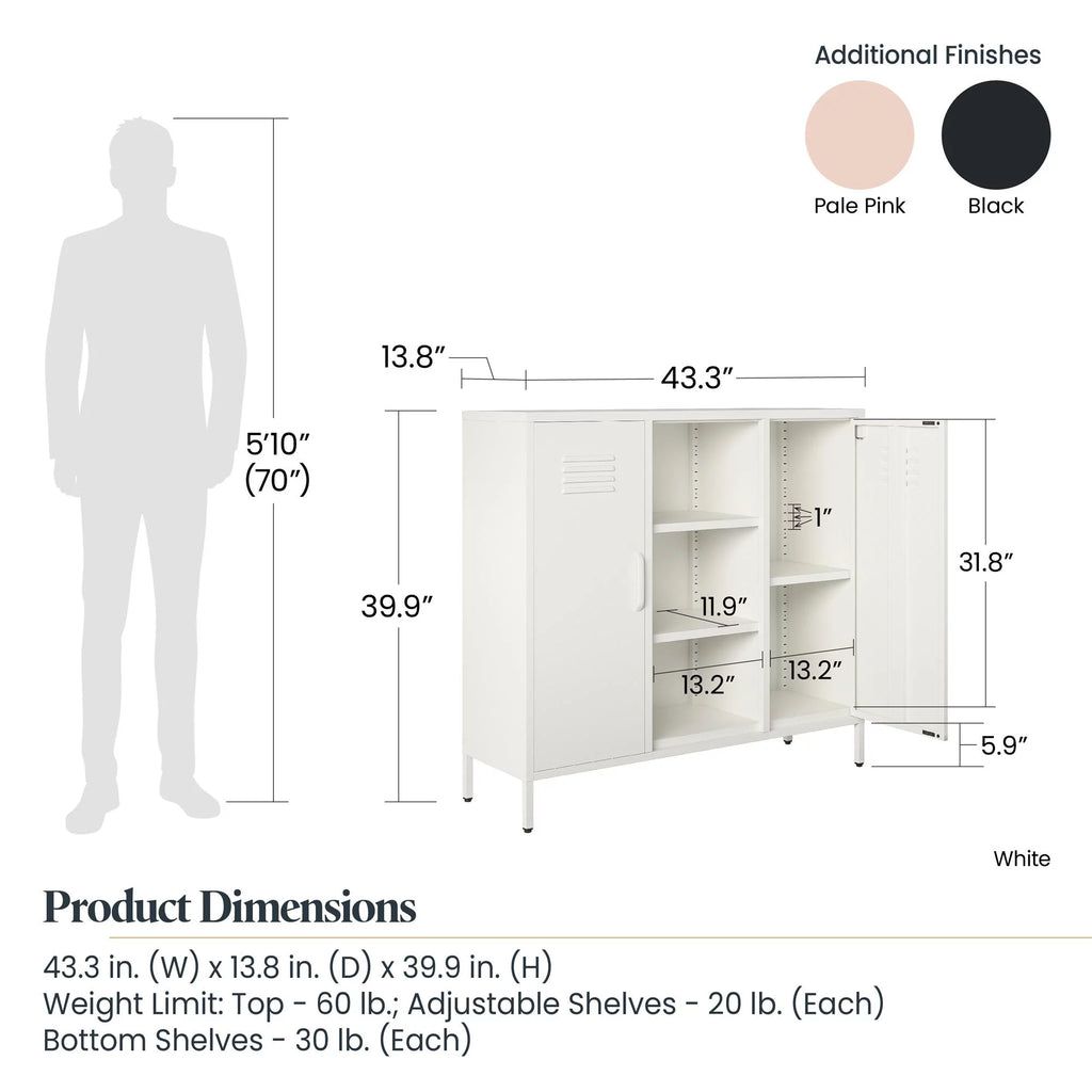 2 Door Metal Locker Accent Storage Cabinet with Bookcase, Black I937218