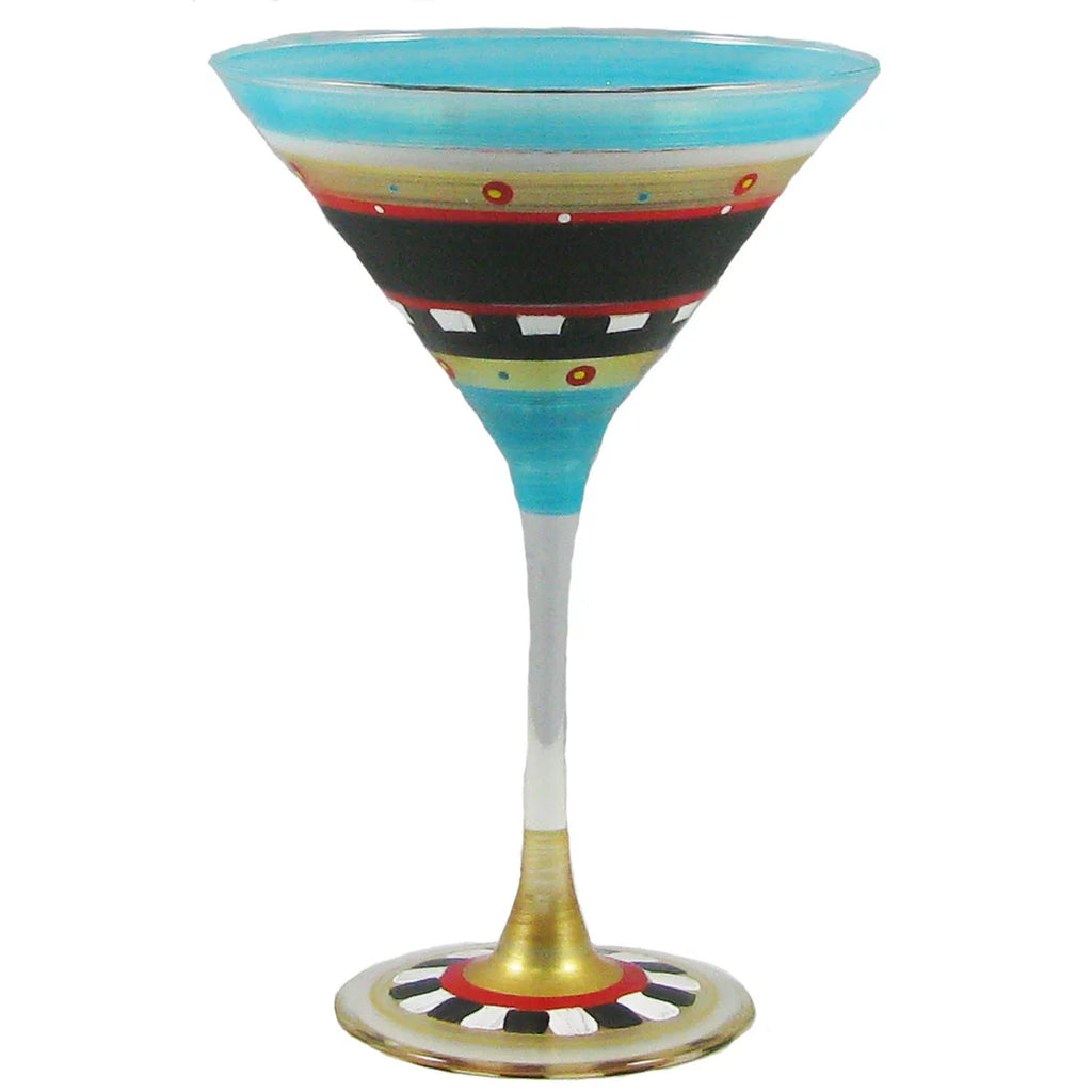 Set of 2 Blue Mosaic Hand Painted Martini Drinking Glasses B161