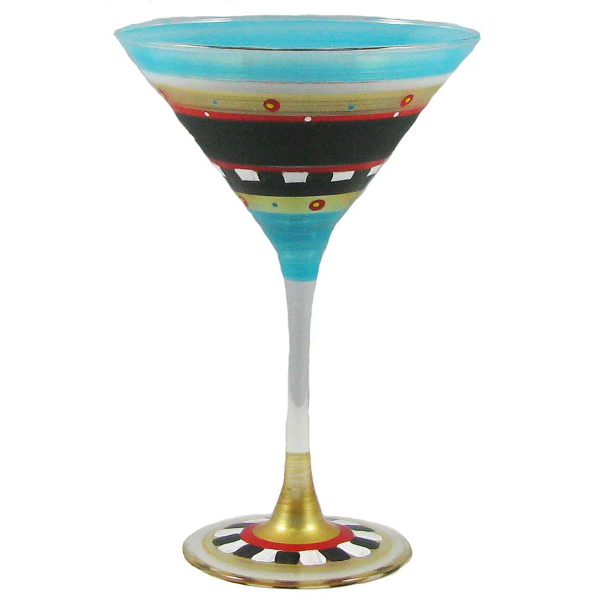 Set of 2 Blue Mosaic Hand Painted Martini Drinking Glasses B161