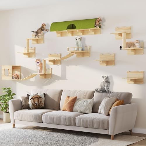 Solid Wood Wall Mounted Cat Furniture Set of 13 N795663