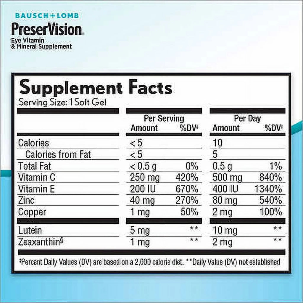 Eye Vitamin and Mineral Supplement 210 Count Mini Soft gels P128