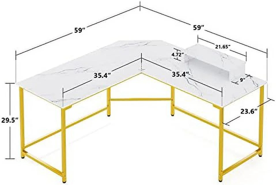59" L Shaped Corner Computer Desk with Monitor Stand Y384432