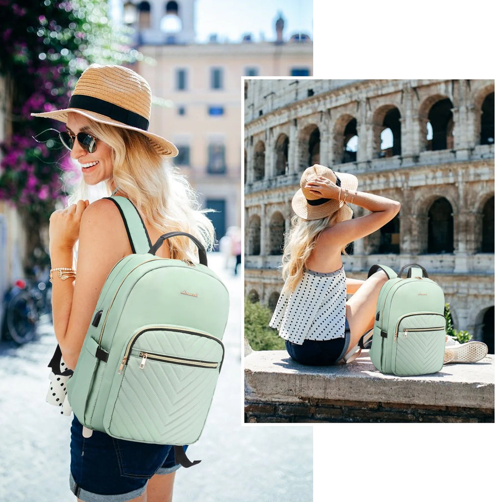 15.6" Quilted Laptop Backpack with USB I48910