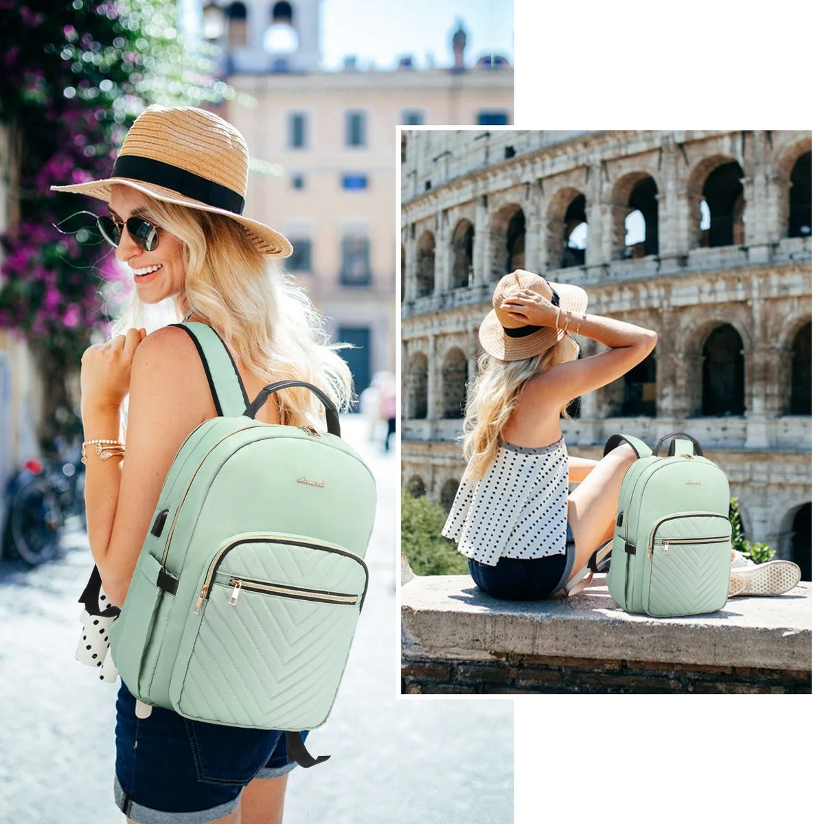 15.6" Quilted Laptop Backpack with USB I48910