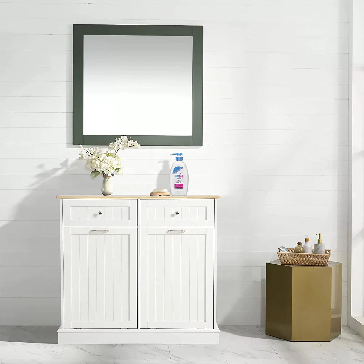 White Double Tilt Out Trash Cabinet with Drawer K178410