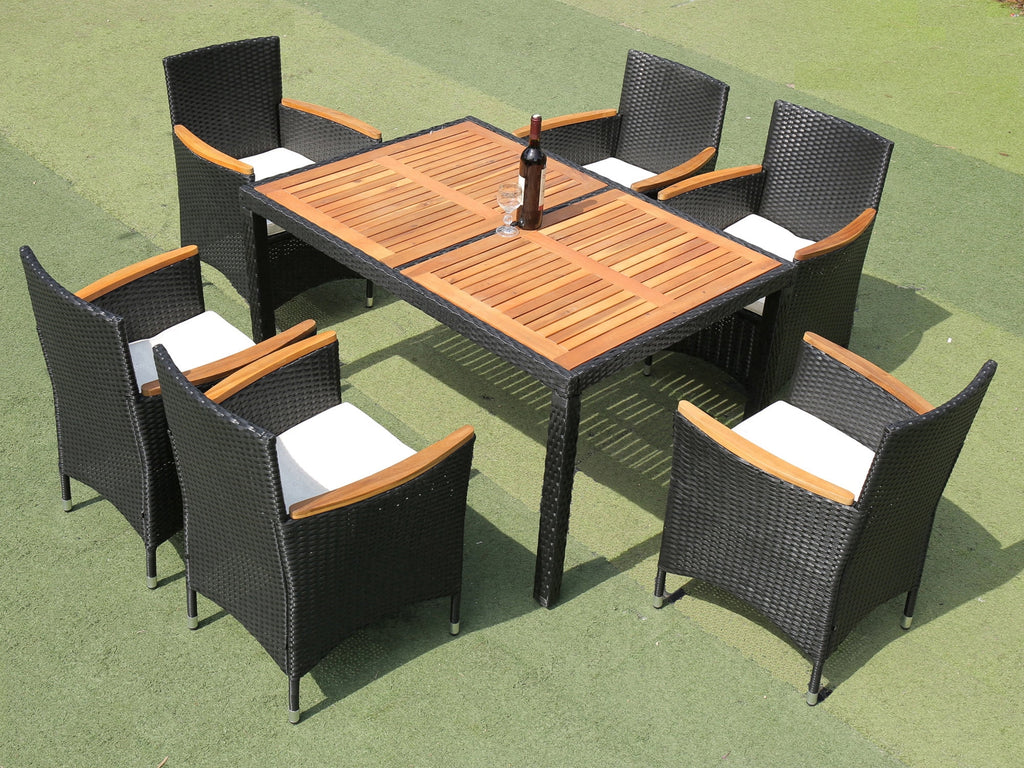 7 Piece Outdoor Wicker Dining Set with Beige Cushions R45358