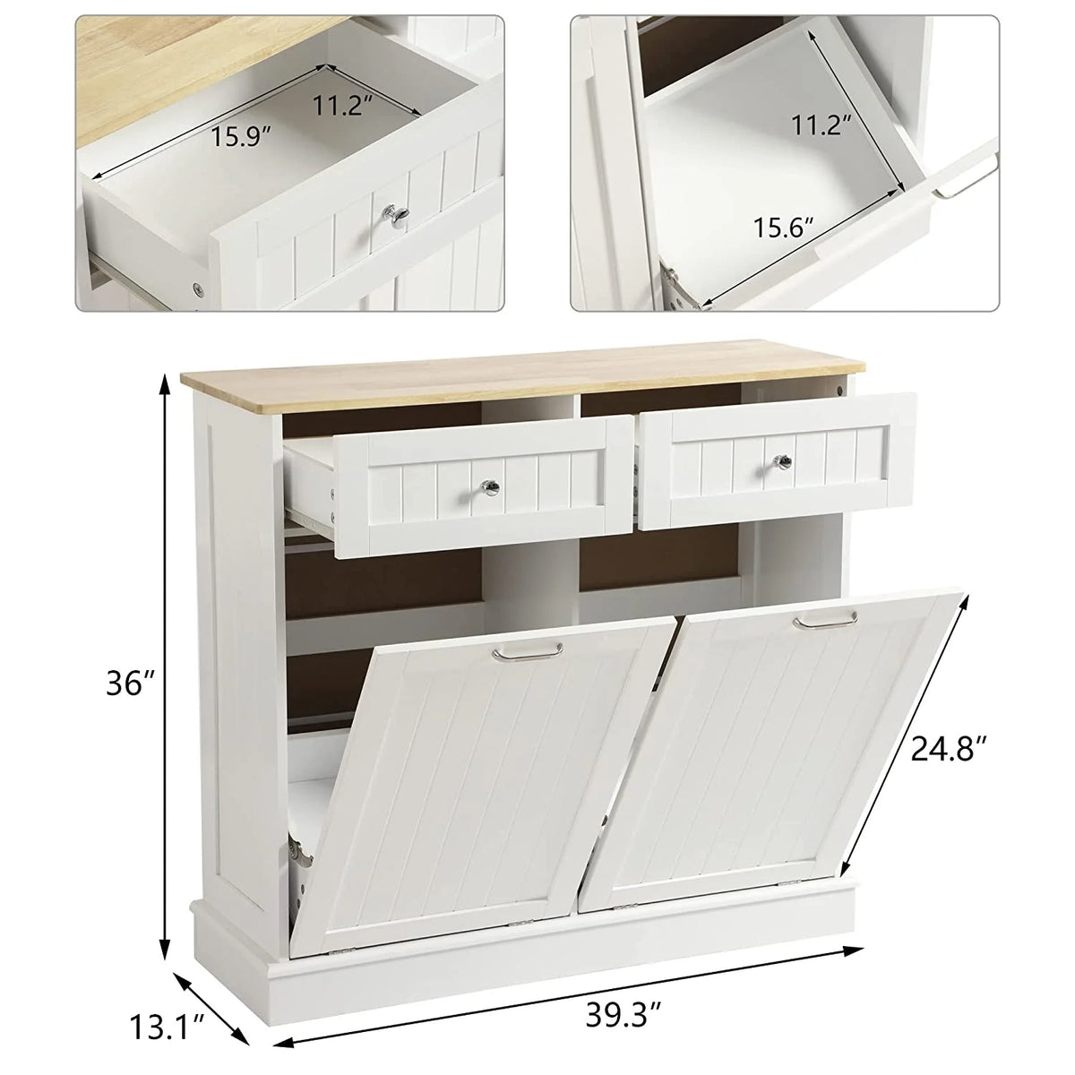 White Double Tilt Out Trash Cabinet with Drawer K178410