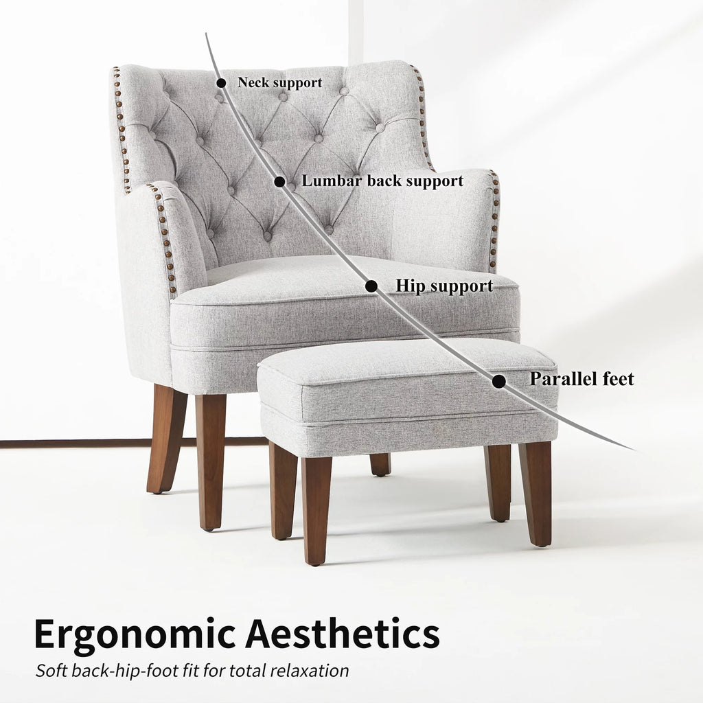 Beige Accent Chair with Ottoman Set Q72714